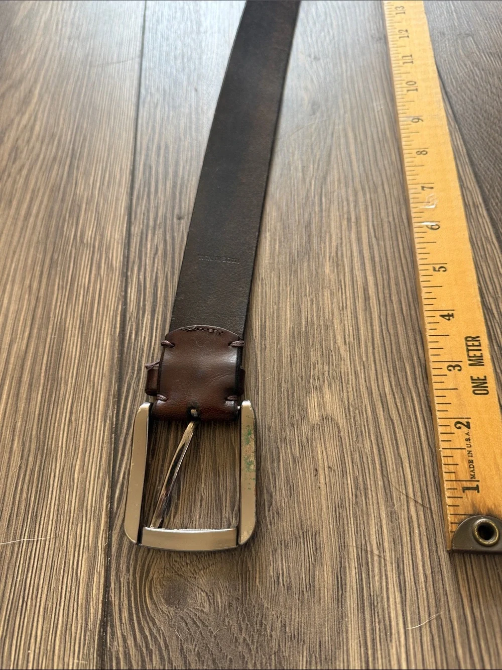 Frye Brown Genuine Leather Belt Gunmetal Buckle Size L